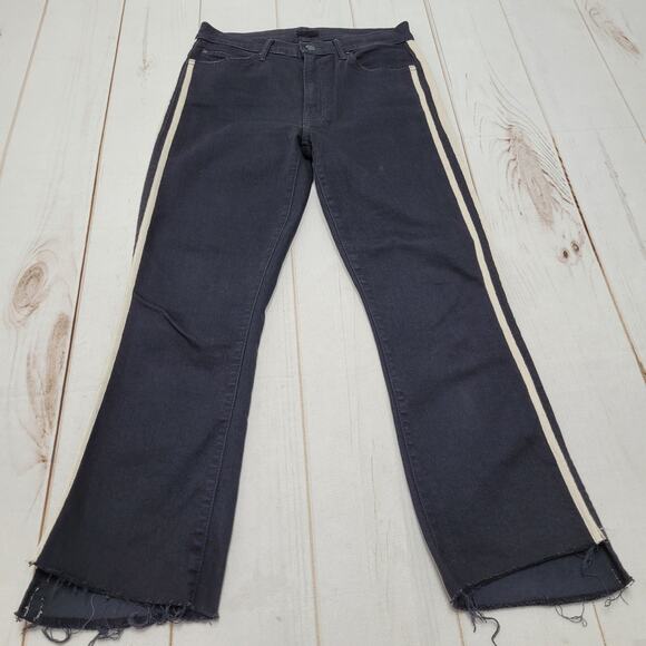 Mother Insider crop step fray black guilty racer striped jeans raw hem - Picture 2 of 11